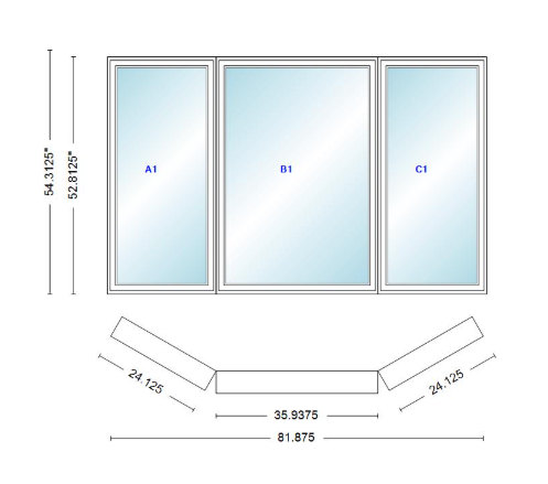 Andersen 400 Series Casement Bay Window Left-Stationary-Right 81 7/8" Wide Casement With Casement Flankers 30 Degree Angle Of Deflection Vinyl Exterior Wood Interior Low-E4 Dual Pane Argon Gas