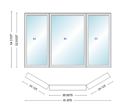 Andersen 400 Series Casement Bay Window Left-Stationary-Right 81 7/8" Wide Casement With Casement Flankers 30 Degree Angle Of Deflection Vinyl Exterior Wood Interior Low-E4 Dual Pane Argon Gas