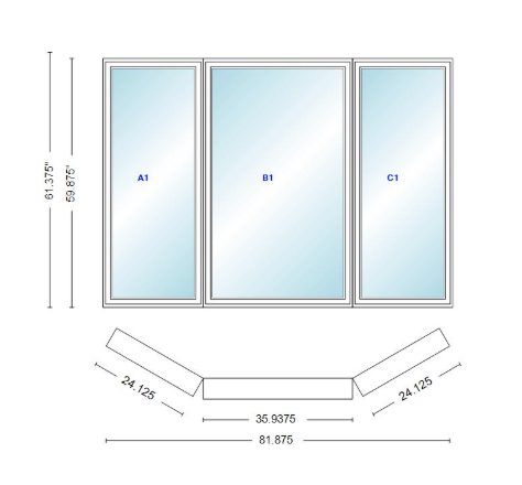 Andersen 400 Series Casement Bay Window Left-Stationary-Right 81 7/8" Wide Casement With Casement Flankers 30 Degree Angle Of Deflection Vinyl Exterior Wood Interior Low-E4 Dual Pane Argon Gas