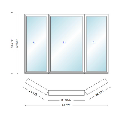 Andersen 400 Series Casement Bay Window Left-Stationary-Right 81 7/8" Wide Casement With Casement Flankers 30 Degree Angle Of Deflection Vinyl Exterior Wood Interior Low-E4 Dual Pane Argon Gas