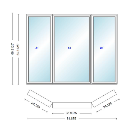 Andersen 400 Series Casement Bay Window Left-Stationary-Right 81 7/8" Wide Casement With Casement Flankers 30 Degree Angle Of Deflection Vinyl Exterior Wood Interior Low-E4 Dual Pane Argon Gas