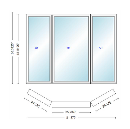 Andersen 400 Series Casement Bay Window Left-Stationary-Right 81 7/8" Wide Casement With Casement Flankers 30 Degree Angle Of Deflection Vinyl Exterior Wood Interior Low-E4 Dual Pane Argon Gas