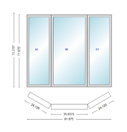 Andersen 400 Series Casement Bay Window Left-Stationary-Right 81 7/8" Wide Casement With Casement Flankers 30 Degree Angle Of Deflection Vinyl Exterior Wood Interior Low-E4 Dual Pane Argon Gas