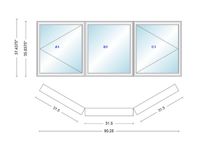 Andersen 400 Series Casement Bay Window Left-Stationary-Right 90 1/4" Wide Casement With Casement Flankers 30 Degree Angle Of Deflection Vinyl Exterior Wood Interior Low-E4 Dual Pane Argon Gas