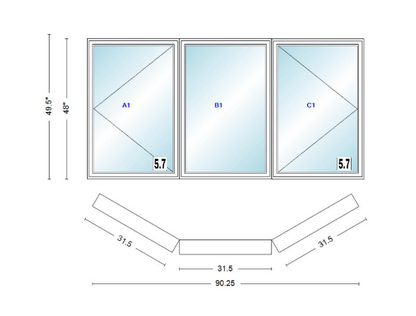 Andersen 400 Series Casement Bay Window Left-Stationary-Right 90 1/4" Wide Casement With Casement Flankers 30 Degree Angle Of Deflection Vinyl Exterior Wood Interior Low-E4 Dual Pane Argon Gas
