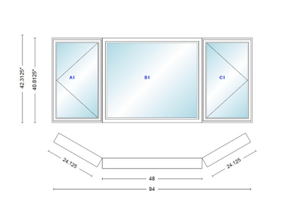 Andersen 400 Series Casement Bay Window Left-Stationary-Right 94" Wide Picture With Casement Flankers 30 Degree Angle Of Deflection Vinyl Exterior Wood Interior Low-E4 Dual Pane Argon Gas