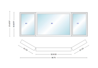 Andersen 400 Series Casement Bay Window Left-Stationary-Right 98 3/4" Wide Picture With Casement Flankers 30 Degree Angle Of Deflection Vinyl Exterior Wood Interior Low-E4 Dual Pane Argon Gas