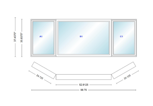 Andersen 400 Series Casement Bay Window Left-Stationary-Right 98 3/4" Wide Picture With Casement Flankers 30 Degree Angle Of Deflection Vinyl Exterior Wood Interior Low-E4 Dual Pane Argon Gas