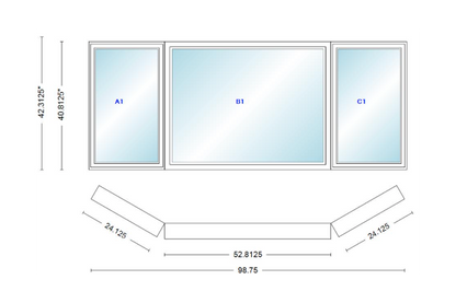 Andersen 400 Series Casement Bay Window Left-Stationary-Right 98 3/4" Wide Picture With Casement Flankers 30 Degree Angle Of Deflection Vinyl Exterior Wood Interior Low-E4 Dual Pane Argon Gas