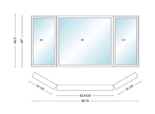 Andersen 400 Series Casement Bay Window Left-Stationary-Right 98 3/4" Wide Picture With Casement Flankers 30 Degree Angle Of Deflection Vinyl Exterior Wood Interior Low-E4 Dual Pane Argon Gas