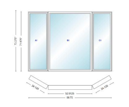 Andersen 400 Series Casement Bay Window Left-Stationary-Right 98 3/4" Wide Picture With Casement Flankers 30 Degree Angle Of Deflection Vinyl Exterior Wood Interior Low-E4 Dual Pane Argon Gas