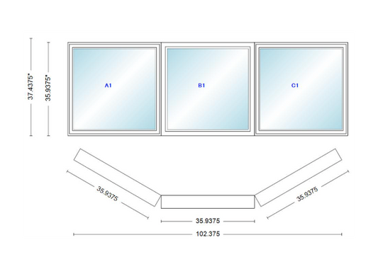 Andersen 400 Series Casement Bay Window Left-Stationary-Right 102 3/8" Wide Casement With Casement Flanker 30 Degree Angle Of Deflection Vinyl Exterior Wood Interior Low-E4 Dual Pane Argon Gas