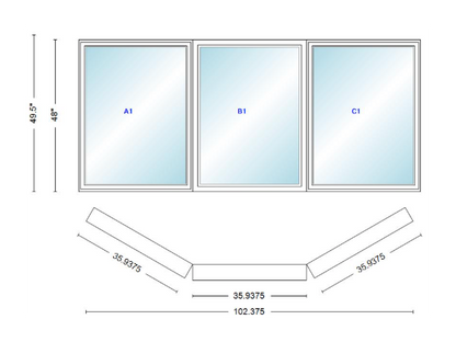 Andersen 400 Series Casement Bay Window Left-Stationary-Right 102 3/8" Wide Casement With Casement Flanker 30 Degree Angle Of Deflection Vinyl Exterior Wood Interior Low-E4 Dual Pane Argon Gas