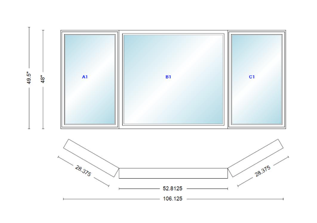 Andersen 400 Series Casement Bay Window Left-Stationary-Right 106 1/8" Wide Picture With Casement Flankers 30 Degree Angle Of Deflection Vinyl Exterior Wood Interior Low-E4 Dual Pane Argon Gas