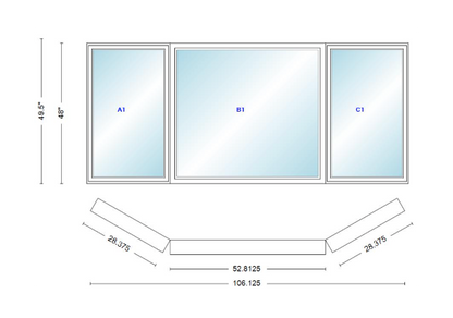 Andersen 400 Series Casement Bay Window Left-Stationary-Right 106 1/8" Wide Picture With Casement Flankers 30 Degree Angle Of Deflection Vinyl Exterior Wood Interior Low-E4 Dual Pane Argon Gas