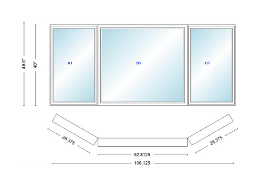 Andersen 400 Series Casement Bay Window Left-Stationary-Right 106 1/8" Wide Picture With Casement Flankers 30 Degree Angle Of Deflection Vinyl Exterior Wood Interior Low-E4 Dual Pane Argon Gas