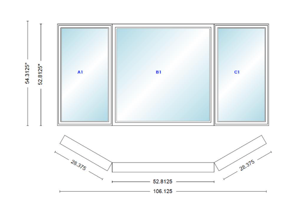 Andersen 400 Series Casement Bay Window Left-Stationary-Right 106 1/8" Wide Picture With Casement Flankers 30 Degree Angle Of Deflection Vinyl Exterior Wood Interior Low-E4 Dual Pane Argon Gas