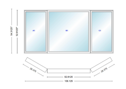 Andersen 400 Series Casement Bay Window Left-Stationary-Right 106 1/8" Wide Picture With Casement Flankers 30 Degree Angle Of Deflection Vinyl Exterior Wood Interior Low-E4 Dual Pane Argon Gas