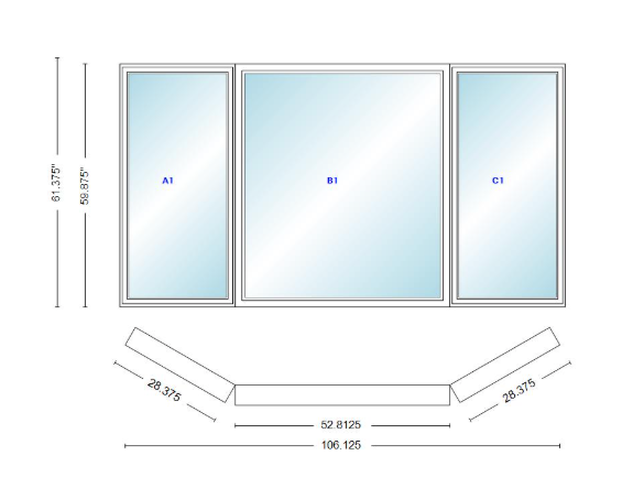 Andersen 400 Series Casement Bay Window Left-Stationary-Right 106 1/8" Wide Picture With Casement Flankers 30 Degree Angle Of Deflection Vinyl Exterior Wood Interior Low-E4 Dual Pane Argon Gas