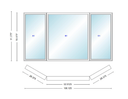 Andersen 400 Series Casement Bay Window Left-Stationary-Right 106 1/8" Wide Picture With Casement Flankers 30 Degree Angle Of Deflection Vinyl Exterior Wood Interior Low-E4 Dual Pane Argon Gas