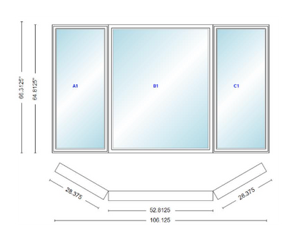 Andersen 400 Series Casement Bay Window Left-Stationary-Right 106 1/8" Wide Picture With Casement Flankers 30 Degree Angle Of Deflection Vinyl Exterior Wood Interior Low-E4 Dual Pane Argon Gas