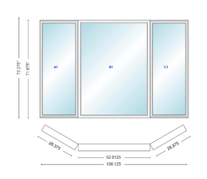 Andersen 400 Series Casement Bay Window Left-Stationary-Right 106 1/8" Wide Picture With Casement Flankers 30 Degree Angle Of Deflection Vinyl Exterior Wood Interior Low-E4 Dual Pane Argon Gas