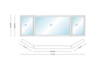 Andersen 400 Series Casement Bay Window Left-Stationary-Right 110 3/4" Wide Picture With Casement Flankers 30 Degree Angle Of Deflection Vinyl Exterior Wood Interior Low-E4 Dual Pane Argon Gas