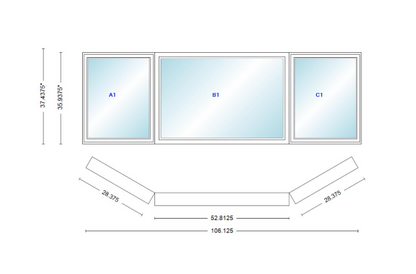 Andersen 400 Series Casement Bay Window Left-Stationary-Right 106 1/8" Wide Picture With Casement Flankers 30 Degree Angle Of Deflection Vinyl Exterior Wood Interior Low-E4 Dual Pane Argon Gas