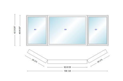 Andersen 400 Series Casement Bay Window Left-Stationary-Right 106 1/8" Wide Picture With Casement Flankers 30 Degree Angle Of Deflection Vinyl Exterior Wood Interior Low-E4 Dual Pane Argon Gas
