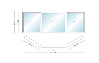 Andersen 400 Series Casement Bay Window Left-Stationary-Right 114 3/8" Wide Picture with Casement Flankers 30 Degree Angle Of Deflection Vinyl Exterior Wood Interior Low-E4 Dual Pane Argon Gas