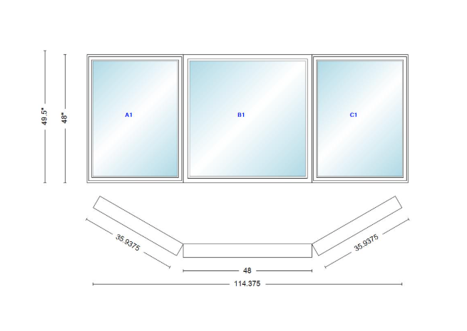 Andersen 400 Series Casement Bay Window Left-Stationary-Right 114 3/8" Wide Picture with Casement Flankers 30 Degree Angle Of Deflection Vinyl Exterior Wood Interior Low-E4 Dual Pane Argon Gas