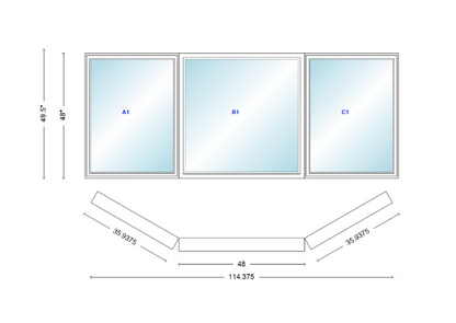 Andersen 400 Series Casement Bay Window Left-Stationary-Right 114 3/8" Wide Picture with Casement Flankers 30 Degree Angle Of Deflection Vinyl Exterior Wood Interior Low-E4 Dual Pane Argon Gas