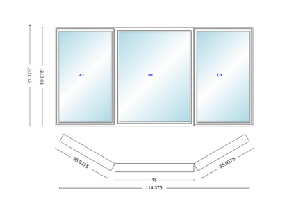 Andersen 400 Series Casement Bay Window Left-Stationary-Right 114 3/8" Wide Picture with Casement Flankers 30 Degree Angle Of Deflection Vinyl Exterior Wood Interior Low-E4 Dual Pane Argon Gas