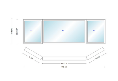 Andersen 400 Series Casement Bay Window Left-Stationary-Right 118 1/8" Wide Picture With Casement Flankers 30 Degree Angle Of Deflection Vinyl Exterior Wood Interior Low-E4 Dual Pane Argon Gas