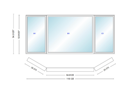 Andersen 400 Series Casement Bay Window Left-Stationary-Right 118 1/8" Wide Picture With Casement Flankers 30 Degree Angle Of Deflection Vinyl Exterior Wood Interior Low-E4 Dual Pane Argon Gas