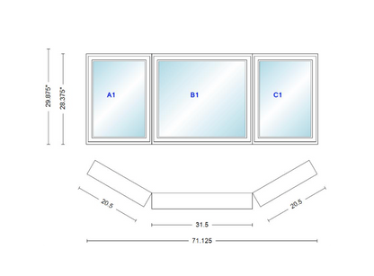 Andersen 400 Series Casement Bay Window Left-Stationary-Right 71 1/8" Wide Casement With Casement Flankers 30 Degree Angle Of Deflection Vinyl Exterior Wood Interior Low-E4 Dual Pane Argon Gas