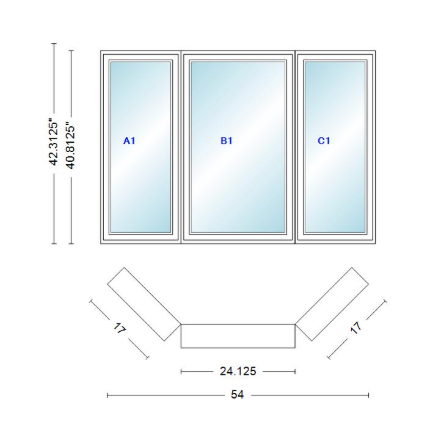 Andersen 400 Series Casement Bay Window Left-Stationary-Right 54