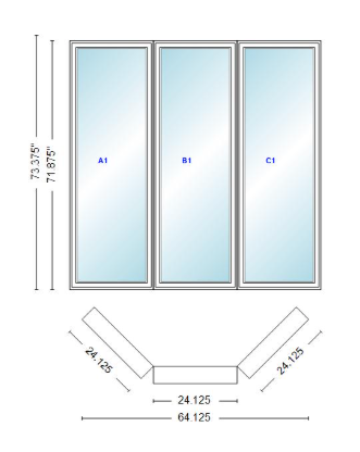 Andersen 400 Series Casement Bay Window Left-Stationary-Right 64 1/8" Wide Casement With Casement Flankers 45 Degree Angle Of Deflection Vinyl Exterior Wood Interior Low-E4 Dual Pane Argon Gas