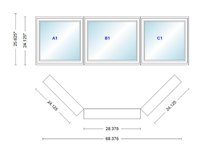 Andersen 400 Series Casement Bay Window Left-Stationary-Right 68 3/8" Wide Casement With Casement Flankers 45 Degree Angle Of Deflection Vinyl Exterior Wood Interior Low-E4 Dual Pane Argon Gas