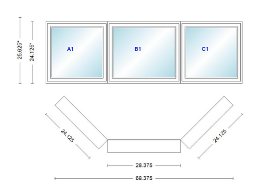 Andersen 400 Series Casement Bay Window Left-Stationary-Right 68 3/8" Wide Casement With Casement Flankers 45 Degree Angle Of Deflection Vinyl Exterior Wood Interior Low-E4 Dual Pane Argon Gas