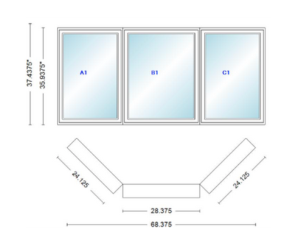 Andersen 400 Series Casement Bay Window Left-Stationary-Right 68 3/8" Wide Casement With Casement Flankers 45 Degree Angle Of Deflection Vinyl Exterior Wood Interior Low-E4 Dual Pane Argon Gas