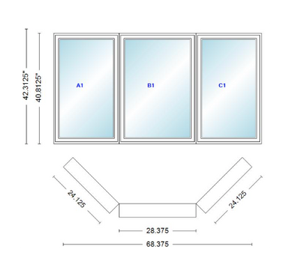 Andersen 400 Series Casement Bay Window Left-Stationary-Right 68 3/8" Wide Casement With Casement Flankers 45 Degree Angle Of Deflection Vinyl Exterior Wood Interior Low-E4 Dual Pane Argon Gas