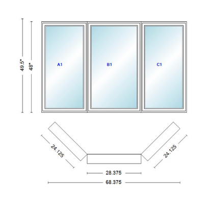 Andersen 400 Series Casement Bay Window Left-Stationary-Right 68 3/8" Wide Casement With Casement Flankers 45 Degree Angle Of Deflection Vinyl Exterior Wood Interior Low-E4 Dual Pane Argon Gas