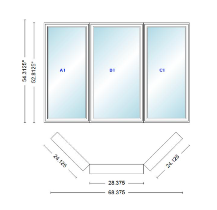 Andersen 400 Series Casement Bay Window Left-Stationary-Right 68 3/8" Wide Casement With Casement Flankers 45 Degree Angle Of Deflection Vinyl Exterior Wood Interior Low-E4 Dual Pane Argon Gas