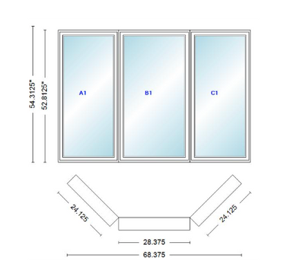 Andersen 400 Series Casement Bay Window Left-Stationary-Right 68 3/8" Wide Casement With Casement Flankers 45 Degree Angle Of Deflection Vinyl Exterior Wood Interior Low-E4 Dual Pane Argon Gas