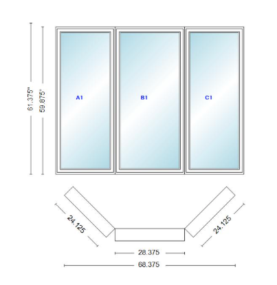 Andersen 400 Series Casement Bay Window Left-Stationary-Right 68 3/8" Wide Casement With Casement Flankers 45 Degree Angle Of Deflection Vinyl Exterior Wood Interior Low-E4 Dual Pane Argon Gas