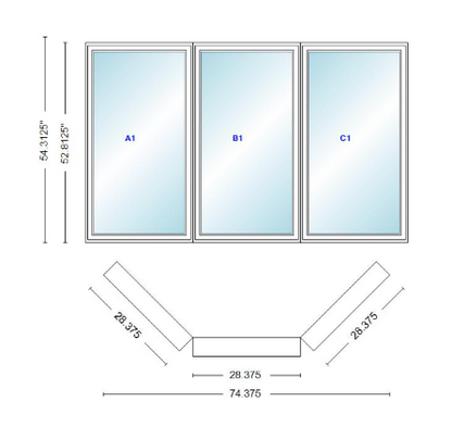 Andersen 400 Series Casement Bay Window Left-Stationary-Right 74 3/8" Wide Casement With Casement Flankers 45 Degree Angle Of Deflection Vinyl Exterior Wood Interior Low-E4 Dual Pane Argon Gas
