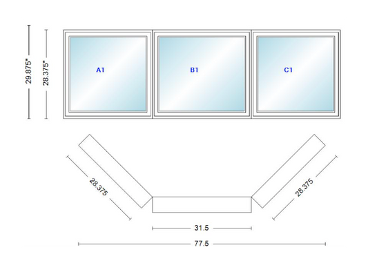 Andersen 400 Series Casement Bay Window Left-Stationary-Right 77 1/2" Wide Casement With Casement Flankers 45 Degree Angle Of Deflection Vinyl Exterior Wood Interior Low-E4 Dual Pane Argon Gas