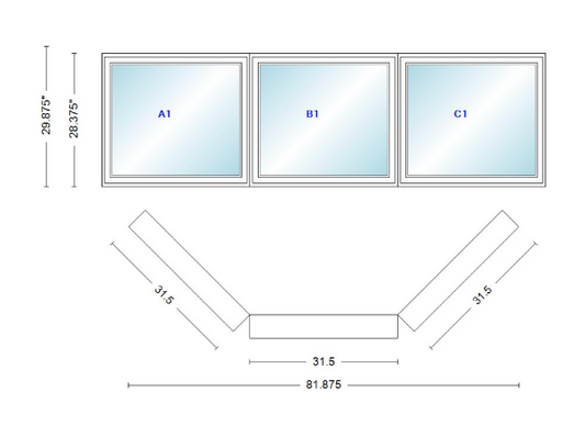 Andersen 400 Series Casement Bay Window Left-Stationary-Right 81 7/8" Wide Casement With Casement Flankers 45 Degree Angle Of Deflection Vinyl Exterior Wood Interior Low-E4 Dual Pane Argon Gas