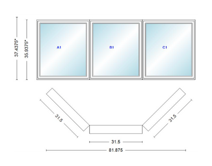 Andersen 400 Series Casement Bay Window Left-Stationary-Right 81 7/8" Wide Casement With Casement Flankers 45 Degree Angle Of Deflection Vinyl Exterior Wood Interior Low-E4 Dual Pane Argon Gas